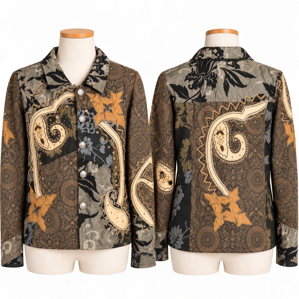 Vintage Indigo Moon Paisley Patchwork Embellished Jacket Women's M